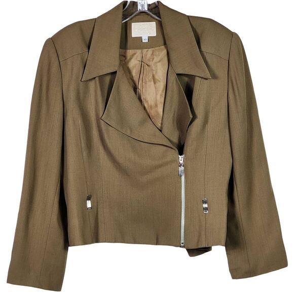 Alberto Makali Jackets & Blazers - Alberto Makali Wool Jacket 10 Wool Cropped Moss Green Asymmetrical Reg. S325